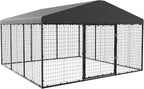 Large Dog Kennel with Roof, Outdoor Heavy Dog Cage for Big Dogs, 118x118x70.9 Galvanized Dog Fence Pen with Double Secure Locks，Weatherproof ，for Large Dogs
