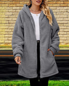 LIZALIG Women's Oversized Fleece Jacket Hooded Zip-Up Cardigan Coat with Pockets Warm Winter Casual Wear for Vacation