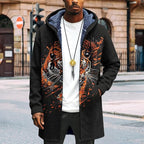 Mens Long Cardigan Hoodies Full Zip Fleece Lined Jackets Fashion Knitted Color Block Hooded Coat with Pockets