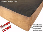 Dogbed4less Luxury Extra Large Orthopedic Memory Foam Dog Bed for Large Dogs with Durable Waterproof Internal Case, Removable Washable Denim Cover and Extra Bonus Pet Bed Cover, XL 40X35X4, Brown