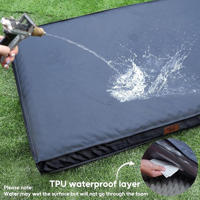 Outdoor Dog Bed for Small Dogs & Cats, Waterproof Dog Crate Mat Orthopedic Egg Crate Foam with Washable Removable Oxford Cover, Navy