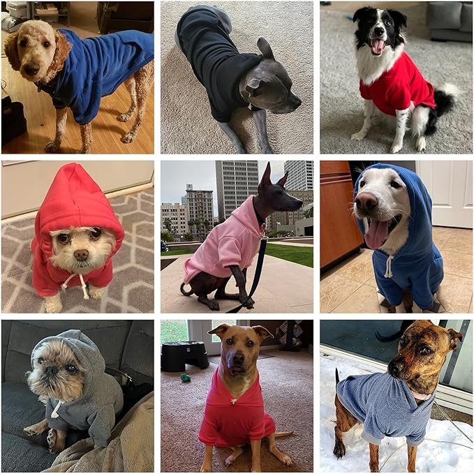 KOOLTAIL Basic Dog Hoodie - Soft and Warm Dog Hoodie Sweater with Leash Hole and Pocket, Dog Winter Coat, Cold Weather Clothes Sweatshirt for Small Medium Large Dogs Puppy Cat Boys Girls Grey S