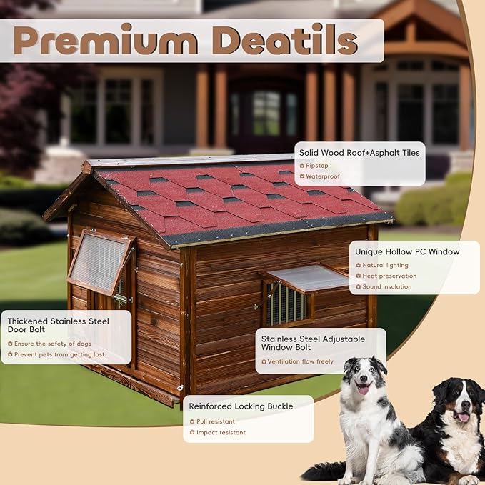 Dog House Outdoor&Indoor Weatherproof,Luxury Wooden Dog Kennel for Small Medium Large Dogs, Classic Pet House Outside for Garden Backyard Farm, L-34.64''(D)*26.77''(W)*34.25''(H)