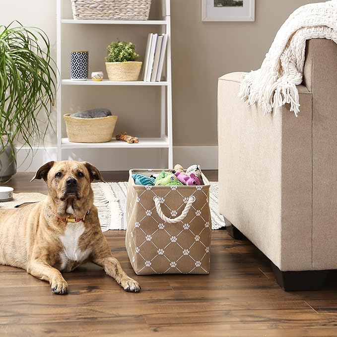 Bone Dry Pet Storage Paw and Bone, Trellis Collection, Medium Rectangle, 16x10x12, Taupe