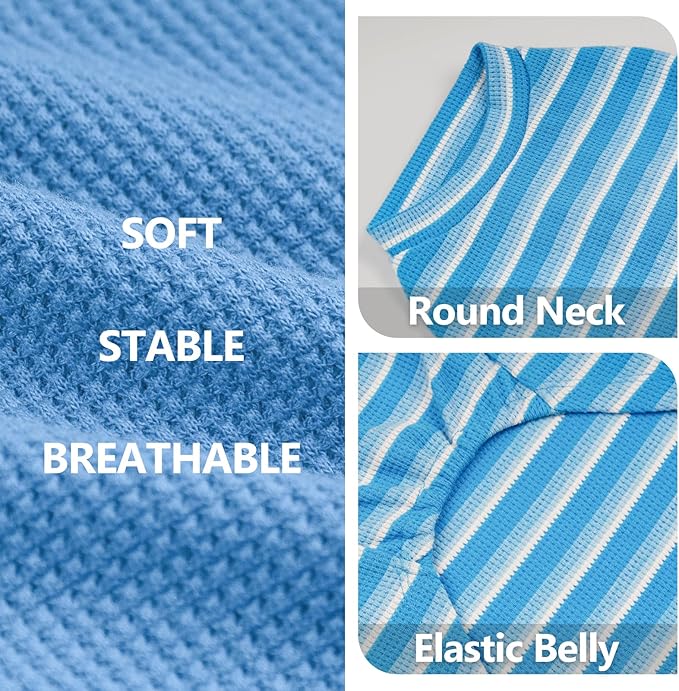 KYEESE 2Pack Waffle Dog Shirts Stretchy Dog T-Shirts Lightweight Dogs Tank Top Sleeveless Striped Dogs Shirt Vest Breathable, XX-Large, Blue+Striped