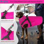 Doglay 2 in 1 Dog Coat with Harness Built-in, Waterproof Dog Winter Jacket with Pocket & Poop Bags, Reflective Adjustable Pet Winter Coat for Small, Medium, Large Dogs