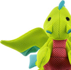 goDog Mesh Dragons Squeaky Plush Dog Toy, Double Chew Guard Technology - Green, Large