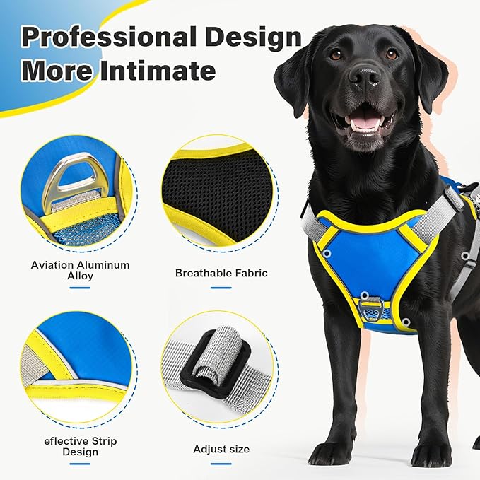No Pull Dog Harness, 2 in 1 Retractable Harness with Auto-Lock, Reflective Breathable Mesh and Handle, Adjustable Leash Set for Small, Medium,Large Dogs,Cats (Color 2, XL)