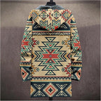 Mens Aztec Print Hoodie Heavyweight Cotton Fleece Jacket Zip Up Warm Long Sleeve Hooded Winter Midi Coat