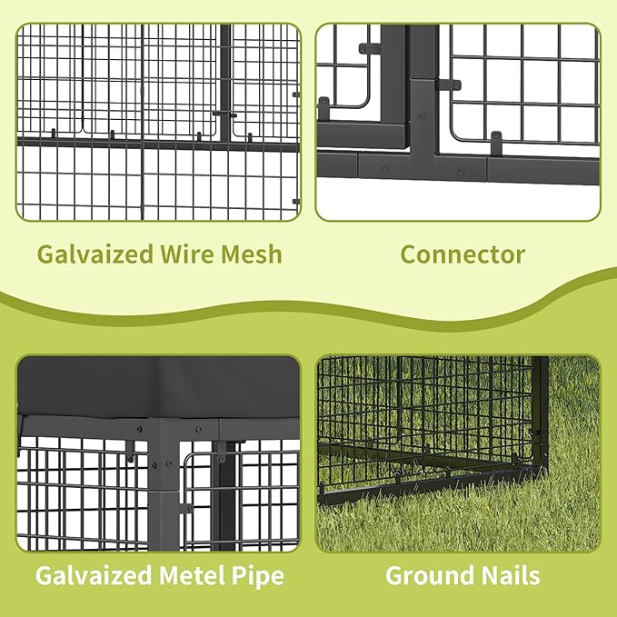 354" x 118" Outdoor Dog Kennel Steel Ideal Dog Fence for Medium/Small Dogs Anti-Rust Coating Cage with Roof All Weather Resistant Dog House with Double Locks