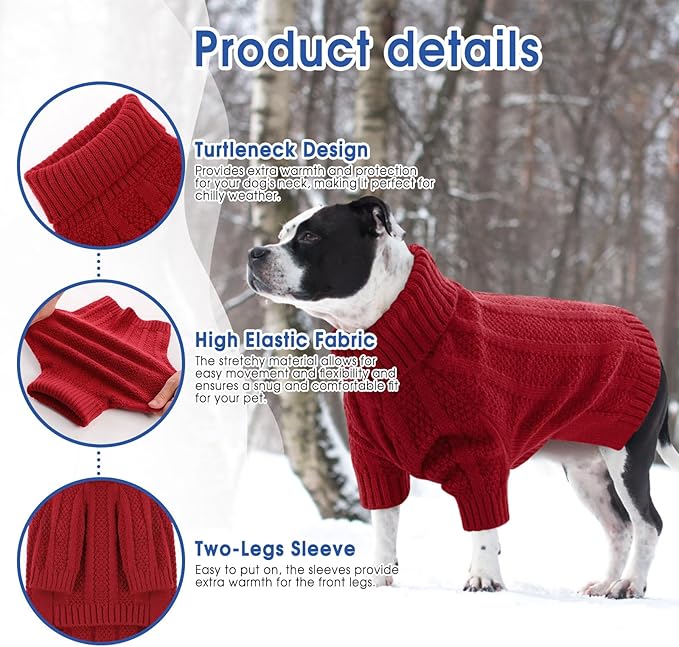 Queenmore Small Dog Sweaters for Small Dogs Girls Boys,Xmas Sweater Puppies,Turtleneck Knitted Sweater for Dog Cat,Cold Weather Pullover for Doggie Male Female,Soft Pet Sweater Pet Apparel(Red,S)