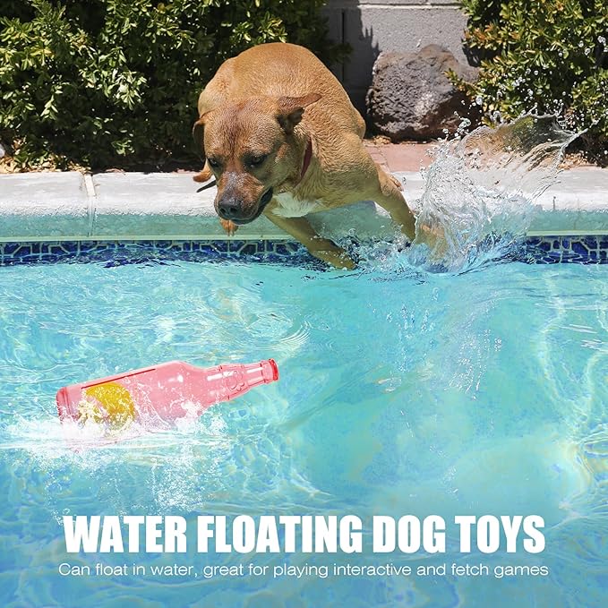 Dog Toy, Dog Squeak Toy, Floating Dog Toy, Interactive Fetch Toy for Play and Training, Bottle Shape with Tennis Ball Inside (Set of Two Large)