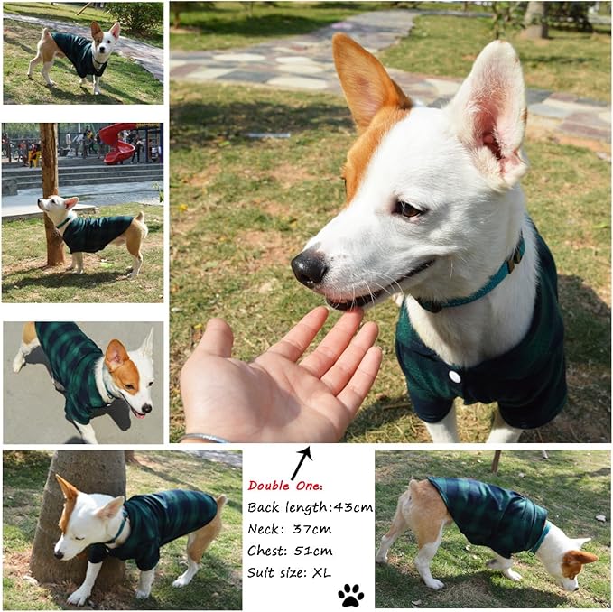 Koneseve Dog Shirt, Pet Plaid Clothes T-Shirt Sweater Matching Breathable for Small Medium Large Dog Cat Puppy Adorable Casual Cozy Halloween Thanksgiving Christmas Costumes (Green; 4XL)