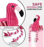 Squeaky Dog Toys - Plush Dog Toys with Soft Durable Fabric for Small Medium Large Breeds, Interactive Tug of War Rope Chew Toys, Teeth Cleaning, Dental Care, and Keep Dogs Busy (Flamingo-Red)