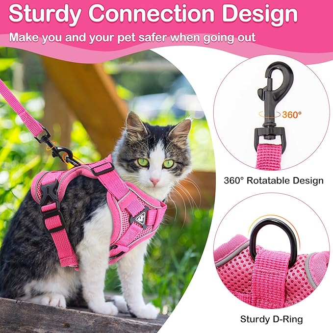 Cat Harness and Leash for Walking Soft Cat Harness Escape Proof, Adjustable Kitten Harness Cat Leash Reflective Strips Jacket, Breathable Cat Vest Harness Set for Kitten Easy to Wear Outdoor Walking