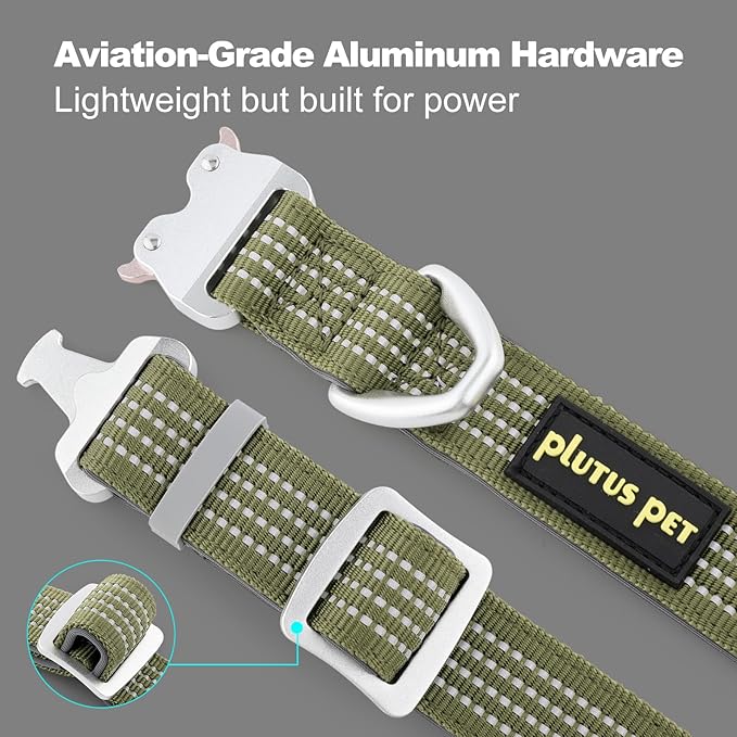 Plutus Pet Reflective Dog Collar with Aviation Aluminum Buckle, Neoprene Padded for Comfort, Lightweight, Heavy Duty Nylon Collar for Puppy Small Medium Large Dogs (Ranger Green, XL)