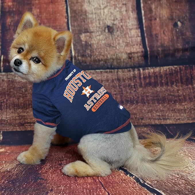 MLB Houston Astros Dog T-Shirt, Small. - Licensed Shirt for Pets Team Colored with Team Logos. - Premium Stretchable Materials for The Comfort of Your Dog & cat.