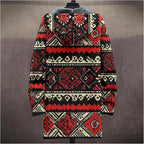 Mens Aztec Print Hoodie Heavyweight Cotton Fleece Jacket Zip Up Warm Long Sleeve Hooded Winter Midi Coat