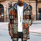Mens Long Cardigan Hoodies Full Zip Fleece Lined Jackets Fashion Knitted Color Block Hooded Coat with Pockets