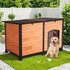 Outdoor Dog House, 55” Extra Large Wooden Dog House with Anti Bite Iron Frame Weatherproof Finish Outside Paw Print Dog House for Large and Medium Dogs (Brown, 55" Dog House)