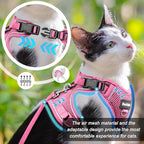Cat Harness and Leash for Walking, The Upgrade Can be Adjusted in Four Directions and Breathable Cat Harness for Anti Escape That can be Fitted and Positioned, Reflective Strips Harness, Pink,S