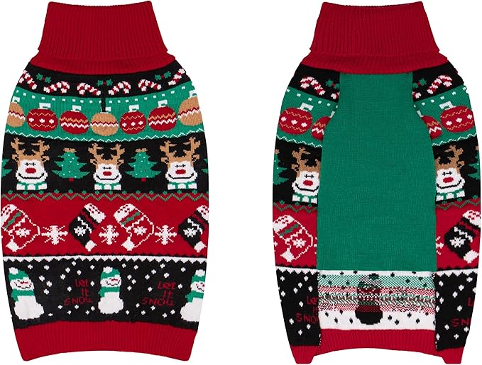 cyeollo Dog Christmas Sweater, Turtleneck Knitted Sweaters with Leash Hole Soft Pullover Clothes, Warm Dog Outfit Xmas Clothes for Small Dog & Cat, S
