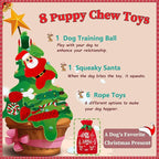 8 Pieces Christmas Dog Chew Toys, Santa Puppy Teething Chew Toys with Adorable Squeaky Toys, Training Ball, Christmas Storage Bag