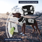 IECOii Dog Coat for Large Dogs Waterproof Dog Winter Jacket with Harness Built in, Black - XXLarge, Thermal Warm Fleece Lined, Reflective Dogs Jackets for Cold Weather Camping, Hiking, Pitbull