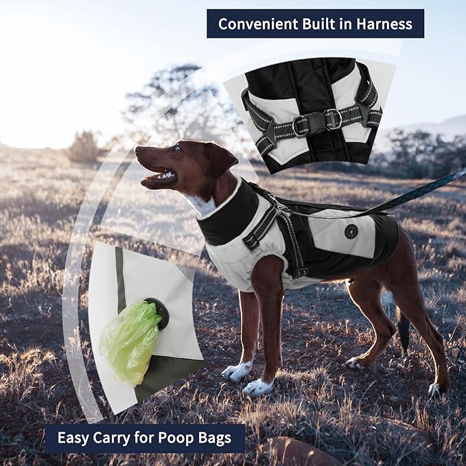 IECOii Dog Coat Winter Waterproof - Black, XLarge - Zip Up Vest, Jacket, Fleece Snow Snowsuit for Large Dogs, Beagle, Cocker Spaniel, Border Collie