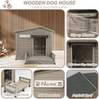 41" L Outdoor Large Dog House with Porch, Removable Floor, Raised Feet, Anti-Chewing Iron Frame - Wooden Kennel with Asphalt Roof, Window for Indoor/Outdoor Use, Ideal for Medium to Large Dogs