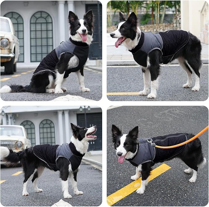 Warm Fleece Dog Coats for Large Dogs,D-Rings Waterproof Puppy Jacket for Cold Winter,Black XXXL