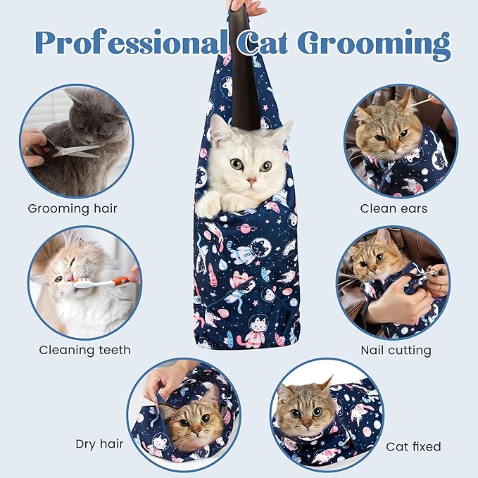 21.7" Cat Grooming Wrap, Cat Wrap for Cutting Nails, Anti-Scratch, Anti-Escape Calming Packaging, Cat Swaddle Wrap for Kittens, Large