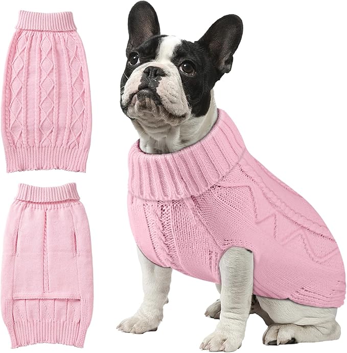 Dog Sweaters for Small Medium Large Dogs Girl, Soft Warm Turtleneck Pup Dogs Shirt, Double Knitting Collar for Outdoor Playing, Warm Dog Clothes (M,Pink)