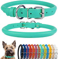CollarDirect Rolled Leather Dog Collar, Soft Padded Round Puppy Collar, Handmade Genuine Leather Collar Dog Small Large Cat Collars 13 Colors (6-7 Inch, Mint Green Textured)