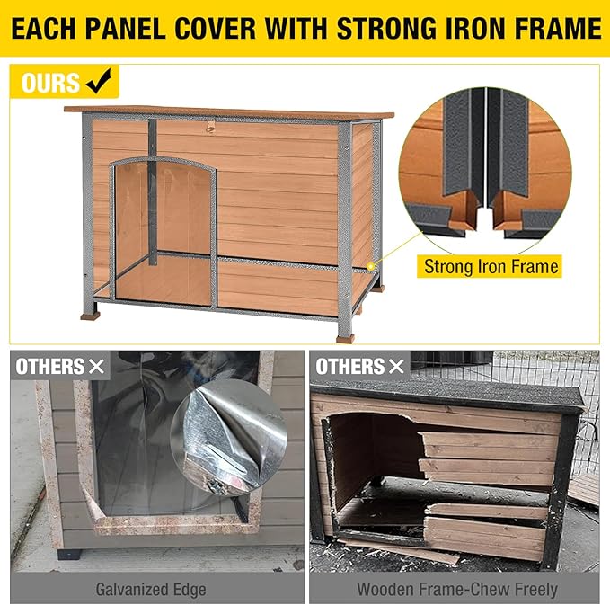 Aivituvin Dog House Outdoor Heated Dog Kennel with Insulated Liner All-Around Iron Frame Large Dog Cage for Small & Medium & Large Dogs,Light Brown