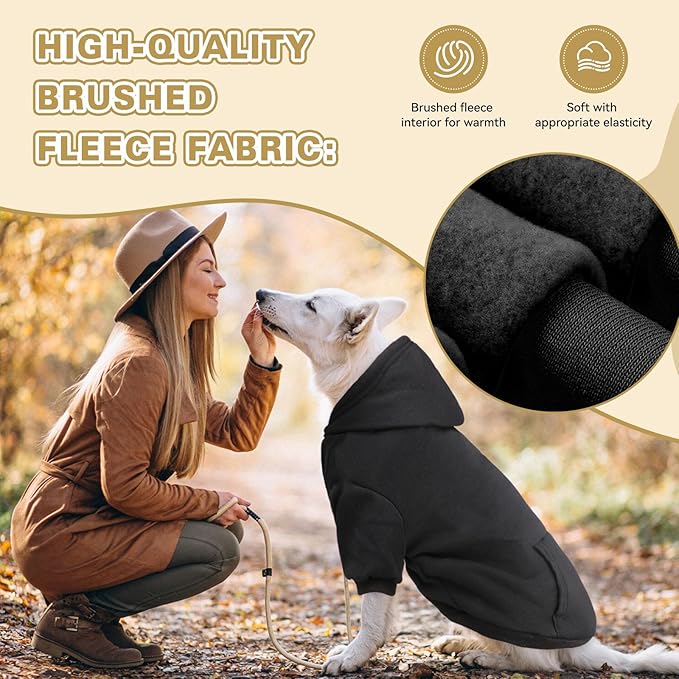 Dog Sweaters for Large Dogs Dog Hoodie Fleece Dog Sweater Soft Dog Clothes Sweatshirt with Pocket Dog Hoodie for Large Dogs(Black&L)