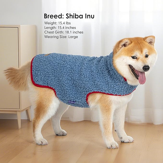 cyeollo Warm Dog Coat, Reversible Fleece Vest Dog Jacket for Winter Sherpa Turtleneck Pet Clothes Puppy Jackets Cold Weather Doggie Coats for Small Dogs, Blue S