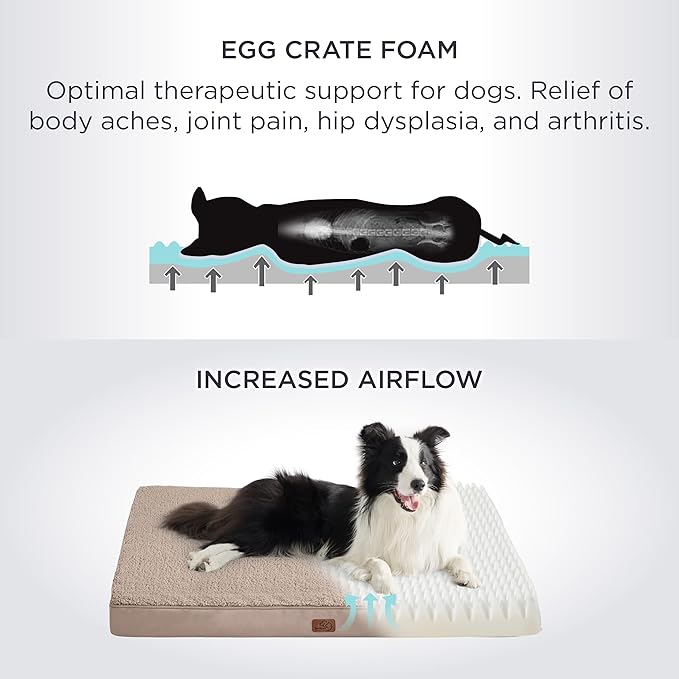 Bedsure Large Dog Bed for Crate - Comfy Flat Pet Beds with Removable Washable Cover, Orthopedic Egg Crate Foam Crate Mat, Suitable for Pet Up to 50 lbs