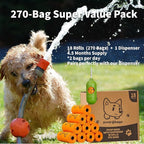 270 Counts Dog Poop Bags Rolls with Dispenser & Leash Clip, Scented Poop Bags for Dogs Waste, Extra Thick & Leak Proof for Poop Doggie Puppy Pet Waste, 9" x 13", Orange
