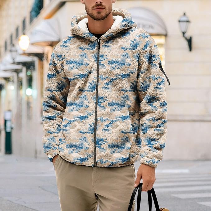 Men's Camouflage Hunting Fleece Lined Hoodie Camo Jackets Zip Up Long Sleeve Casual Winter Coats Hood Outerwear