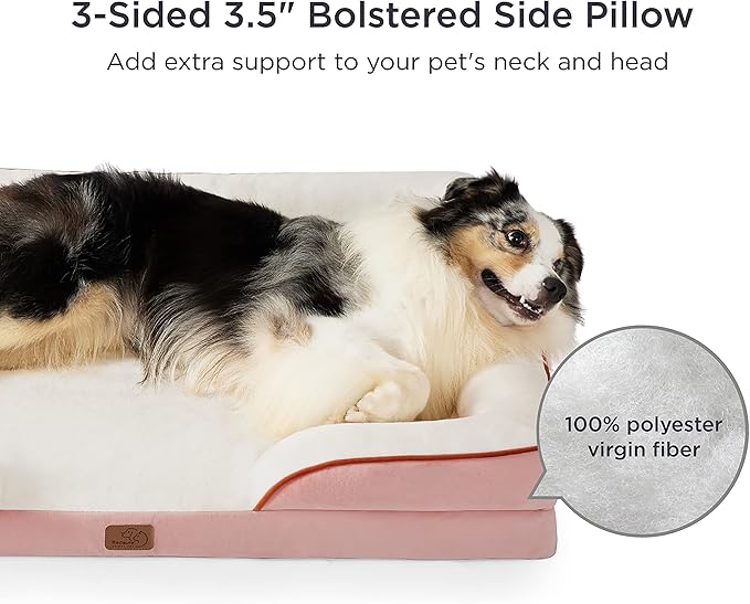 Bedsure Orthopedic Dog Beds Large Sized Dog - Washable Large Dog Cat Bed Waterproof, Comfort Dogs Couch Sofa with Washable Removable Cover, Pet Bed with Nonskid Bottom, Pink, 35"