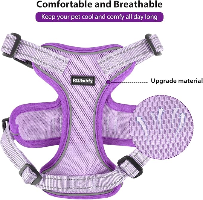 Rttochfy Cat Harness and Leash Set, Adjustable and Reflective Cat Vest, Escape Proof Kitten Harness, Easy to Put on with 3 Buckles for Cats Walking and Traveling (Purple, M)