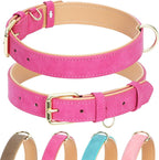 Leather Dog Collar for Small Medium Large Dogs, Soft Padded Dog Leather Collar with Heavy Duty Gold Buckle, Durable & Comfortable for Puppy Dogs Daily Walking (Hot Pink, XS)