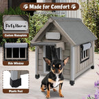 Wooden Outdoor Dog House for Small Dogs, Weatherproof Pet Shelter with Reinforced Frame, Ventilated Window, PVC Door Flap, and Nameplate,18" L x 25" W x 24" H