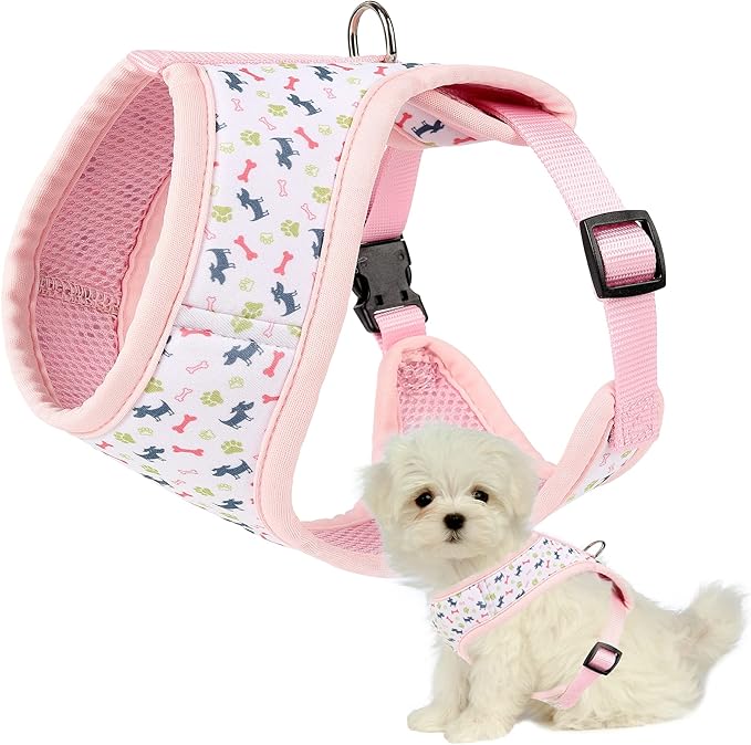 Mile High Life Step in Dog Harness for Small Dogs No Pull, Easy Get on Air Mesh Vest Harness, Adjustable Easy Closures Both Neck and Chest (Pink, S Chest 13.1"-19.6")
