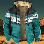 Men's Western Aztec Jackets Hooded Cowboy Hoodie Warm Full Zip Ethnic Vintage Long Sleeve Coat Fall Winter Tops