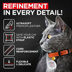 Leather Cat Collar with Bell and Safety Elastic Strap Breakaway Alternative for Small & Large Kittens, Stylish Pet Leather Collar for Boy, Girl Cats with Metal Buckle & QR ID Tag (Orange)