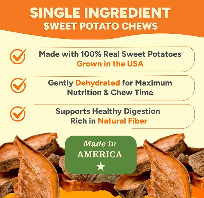Gaines Family Farmstead Sweet Potato Chews for Dogs - 32 oz Bag, Single Ingredient, Sweet Potato Dog Treats, High Fiber, Grain-Free, Rawhide Alternative, Vitamin-Rich, Made in USA