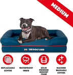 The Dog’s Bed Orthopedic Dog Bed Medium Blue Oxford with Red Trim UK Flag Dog Bed 30x23.5, Memory Foam, Pain Relief, Post Surgery, Lameness, Veterinary Approved, Waterproof Washable Cover Cover