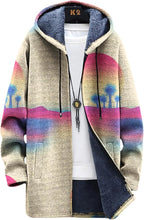 LIZALIG Long Hooded Cardigan Men Japanese Art Style Fashion Cool Graphic Coats Winter Warm Lined Fleece Jacket